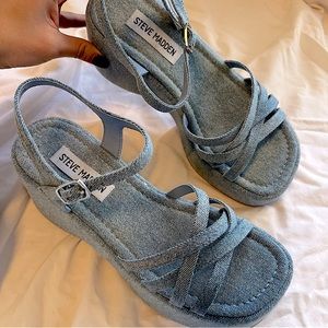 Denim chunky heel sandals